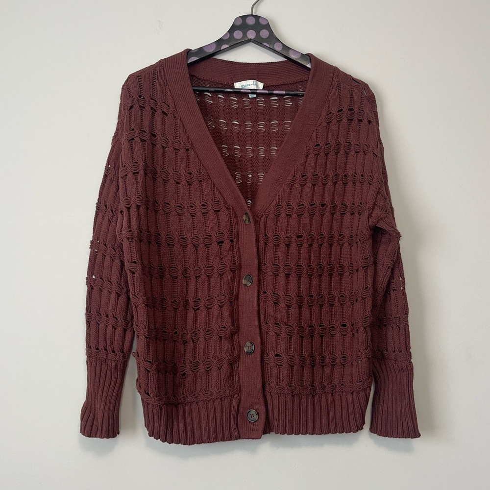 Grace & Lace Maroon Knit Cardigan Sweater Size Medium